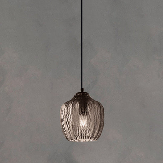 Nordic Style Wavy Glass Pendant Ceiling Light For Dining Room Smoke Gray / Barrel