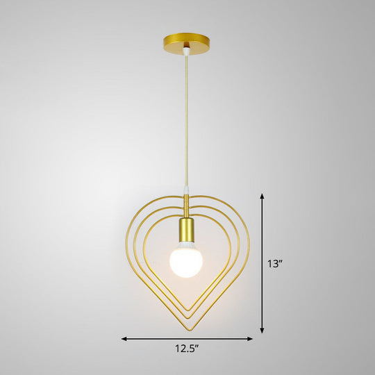 Nordic Metal Pendant Ceiling Light - Gold Cage Frame Design With 1 Bulb Ideal For Dining Room