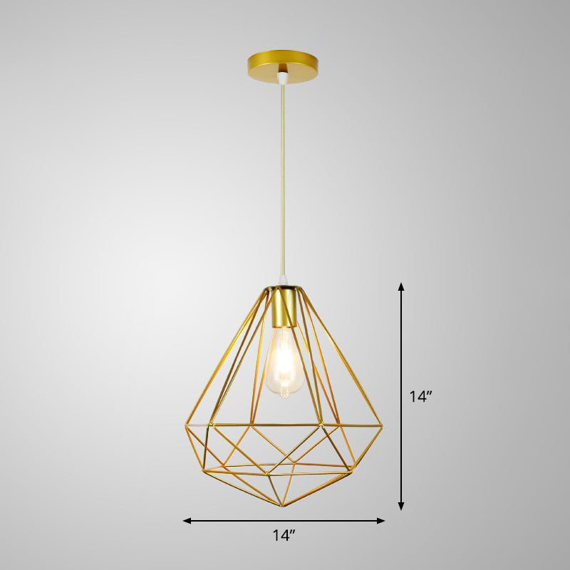 Gold Metal Cage Pendant Ceiling Light - Nordic Design, 1 Bulb, Dining Room Suspension