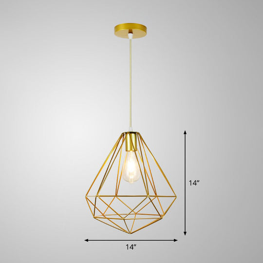 Nordic Metal Pendant Ceiling Light - Gold Cage Frame Design With 1 Bulb Ideal For Dining Room