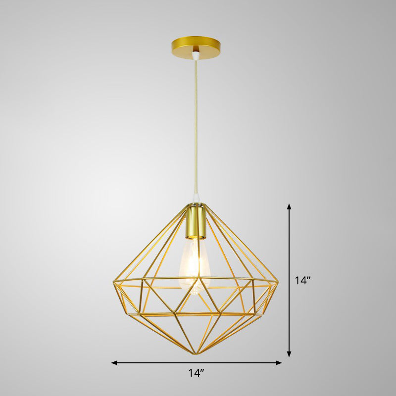 Nordic Metal Pendant Ceiling Light - Gold Cage Frame Design With 1 Bulb Ideal For Dining Room