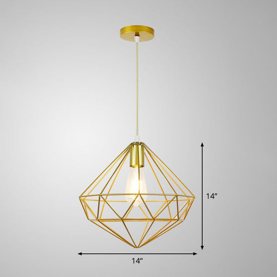 Nordic Metal Pendant Ceiling Light - Gold Cage Frame Design With 1 Bulb Ideal For Dining Room