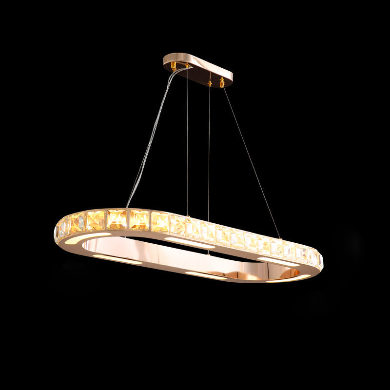 Crystal Embedded Gold Ring Chandelier With Led Pendant Light For Living Room / 35.5