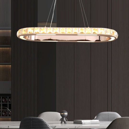 Crystal-Embedded LED Chandelier Ring Pendant Light for Living Room with Gold Finish