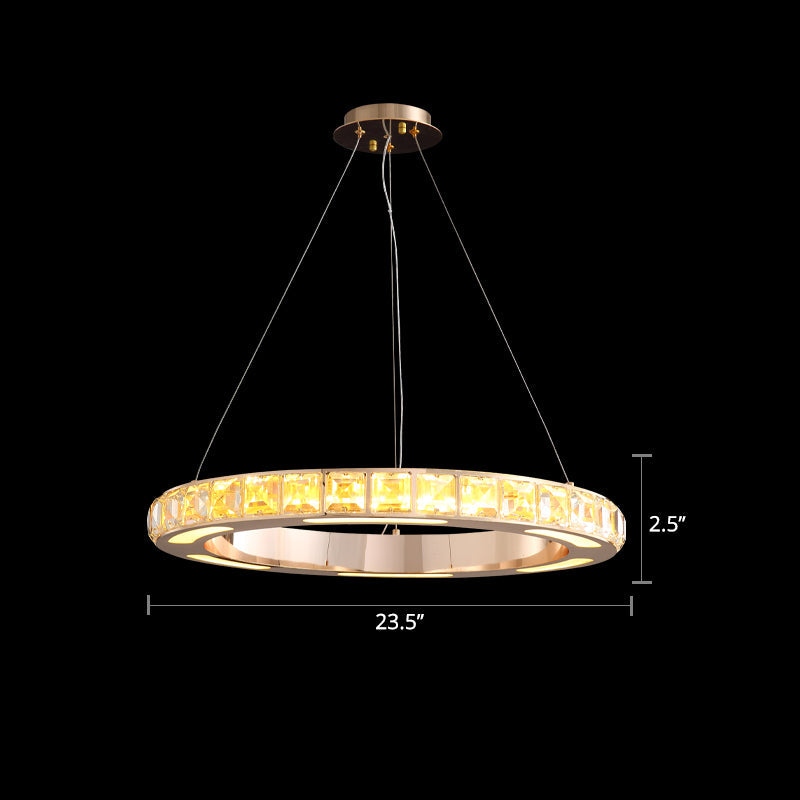 Crystal-Embedded LED Chandelier Ring Pendant Light for Living Room with Gold Finish