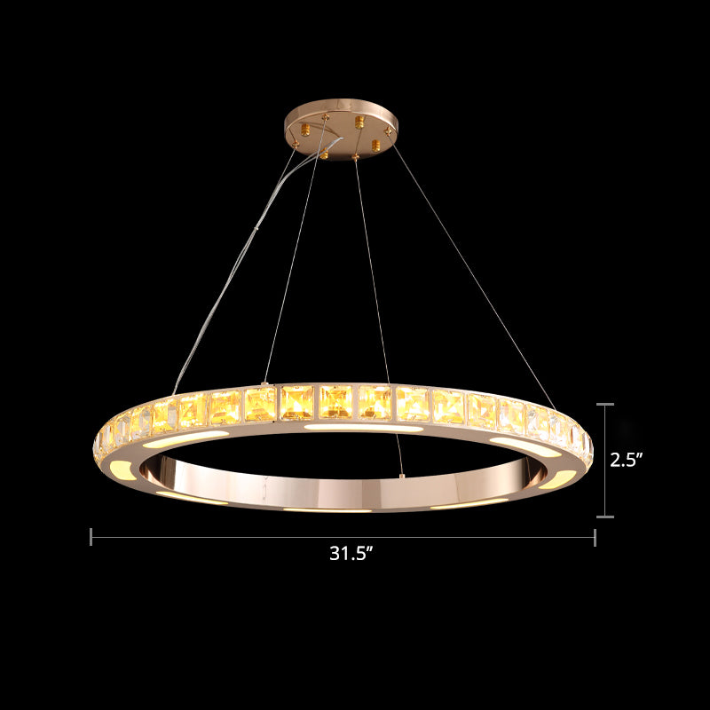 Crystal-Embedded LED Chandelier Ring Pendant Light for Living Room with Gold Finish