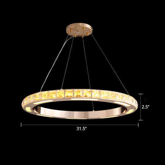 Crystal Embedded Gold Ring Chandelier With Led Pendant Light For Living Room