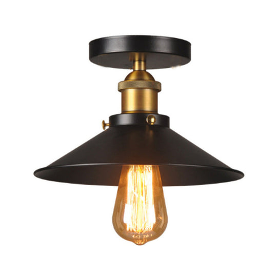 Black Metal Flared Flush Mount Lamp - Farmhouse Corridor Ceiling Light / 8.5