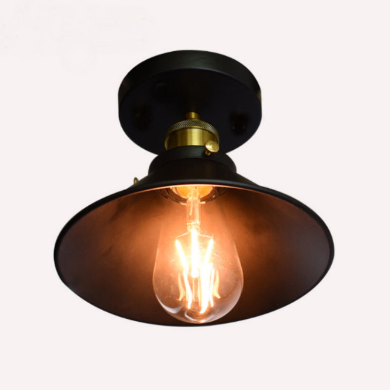 Black Metal Flared Flush Mount Lamp - Farmhouse Corridor Ceiling Light