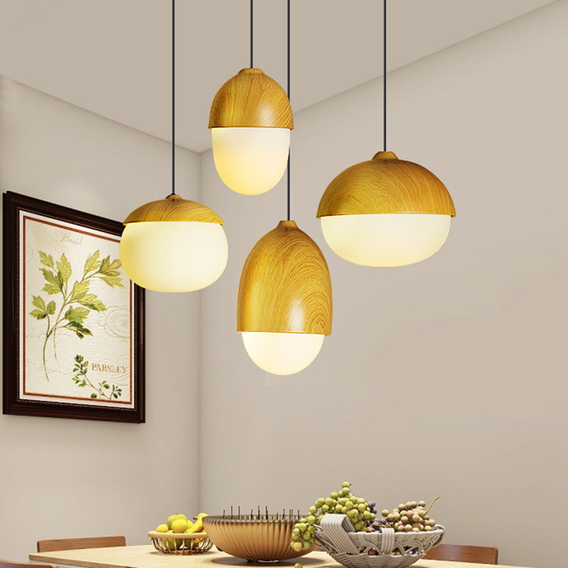 Cinzia - Beige Beige Nut Pendant Light Simple Style 1 Head Wooden Ceiling Hang Lamp for Restaurant