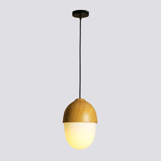 Cinzia - Beige Beige Nut Pendant Light Simple Style 1 Head Wooden Ceiling Hang Lamp for Restaurant