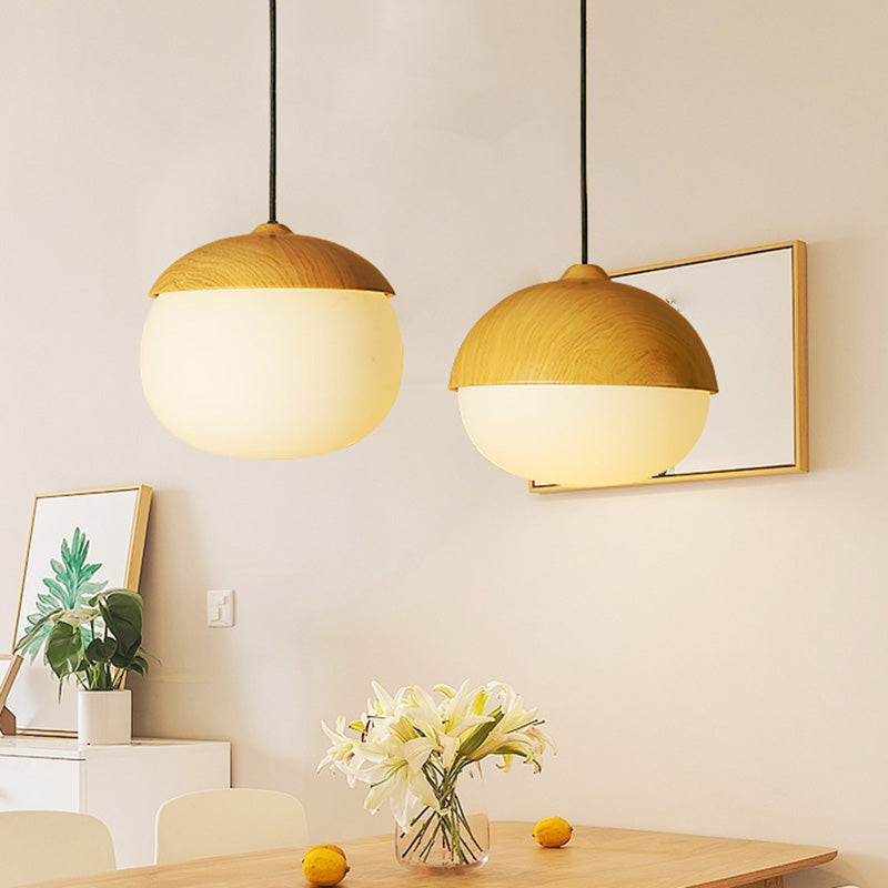 Cinzia - Beige Beige Nut Pendant Light Simple Style 1 Head Wooden Ceiling Hang Lamp for Restaurant