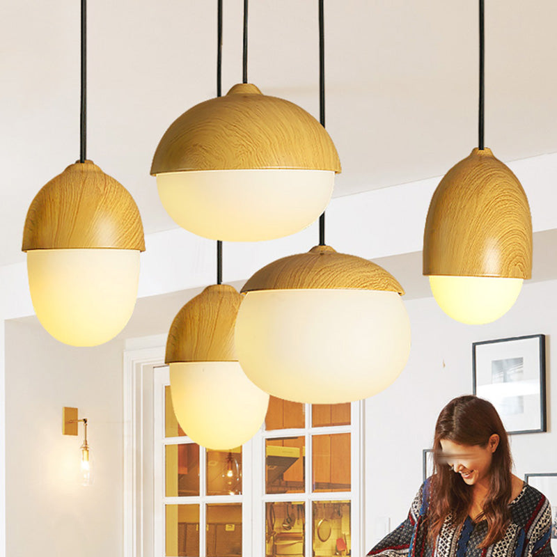 Cinzia - Beige Beige Nut Pendant Light Simple Style 1 Head Wooden Ceiling Hang Lamp for Restaurant