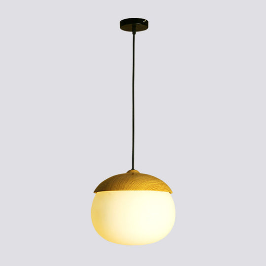 Cinzia - Beige Beige Nut Pendant Light Simple Style 1 Head Wooden Ceiling Hang Lamp for Restaurant