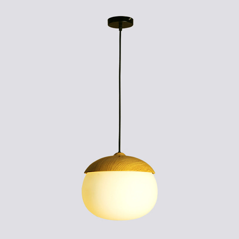 Beige Nut Pendant Light Simple Wooden Ceiling Hang Lamp For Restaurants Wood / Barn