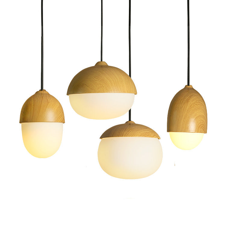 Cinzia - Beige Beige Nut Pendant Light Simple Style 1 Head Wooden Ceiling Hang Lamp for Restaurant