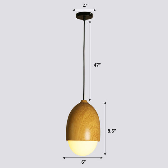 Beige Nut Pendant Light Simple Wooden Ceiling Hang Lamp For Restaurants