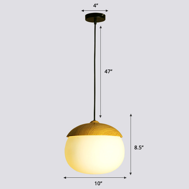 Beige Nut Pendant Light Simple Wooden Ceiling Hang Lamp For Restaurants