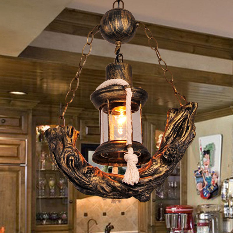 Nautical Metal Sailboat Suspension Lamp - Overhead Bronze Pendant With 1 Light