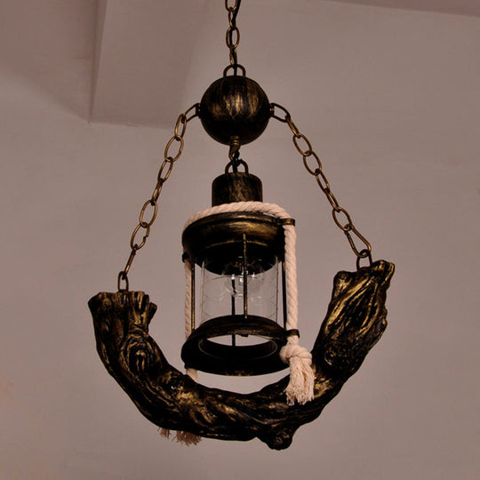 Nautical Metal Sailboat Suspension Lamp - Overhead Bronze Pendant With 1 Light