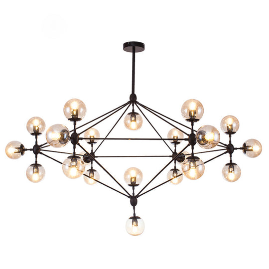 Industrial Black Diamond Lattice Chandelier With Tan Glass - Perfect Living Room Suspension Lighting