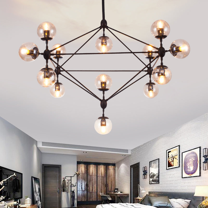 Alamak - Industrial Tan Glass Black Diamond Lattice Chandelier - Stylish Living