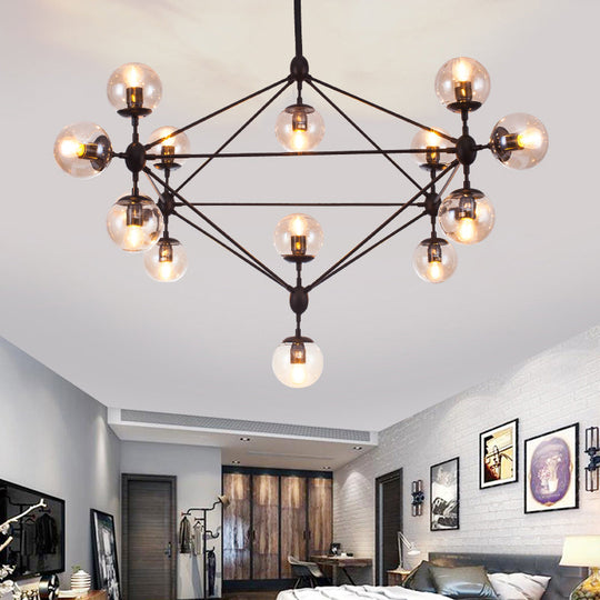 Industrial Black Diamond Lattice Chandelier With Tan Glass - Perfect Living Room Suspension Lighting