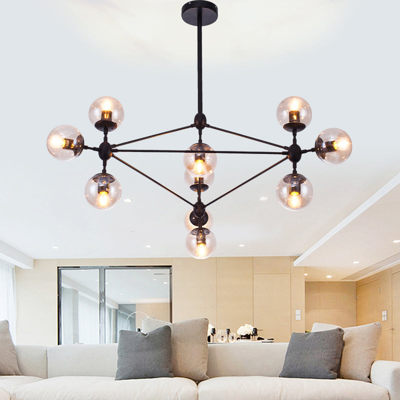 Industrial Black Diamond Lattice Chandelier With Tan Glass - Perfect Living Room Suspension Lighting