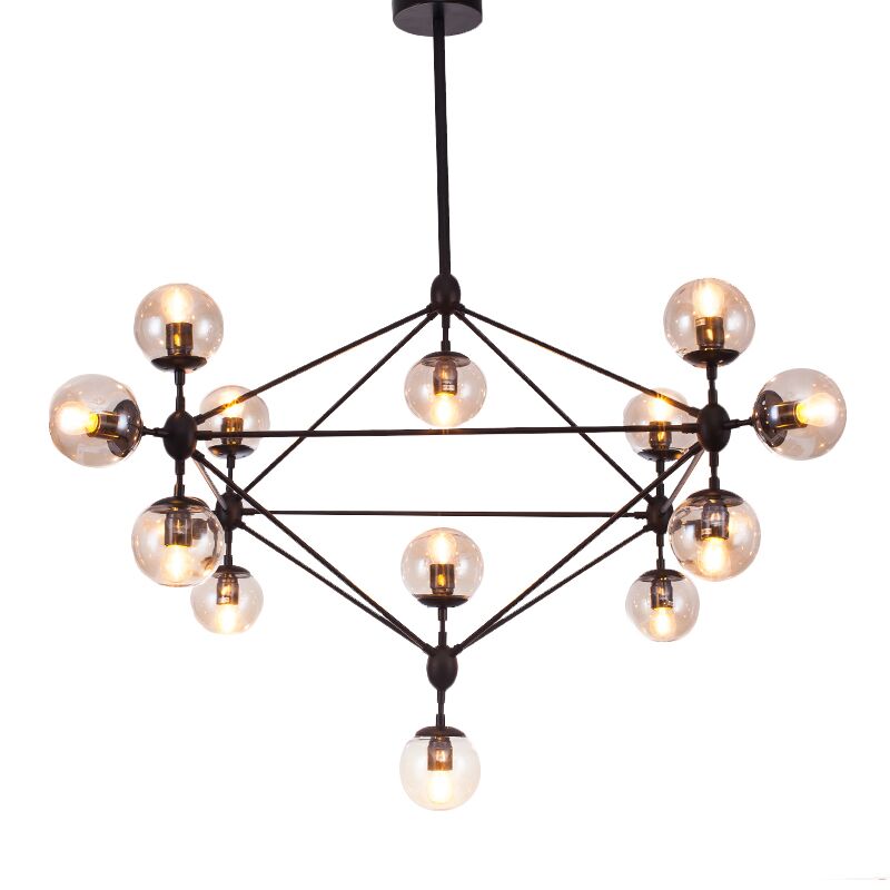 Industrial Black Diamond Lattice Chandelier With Tan Glass - Perfect Living Room Suspension Lighting