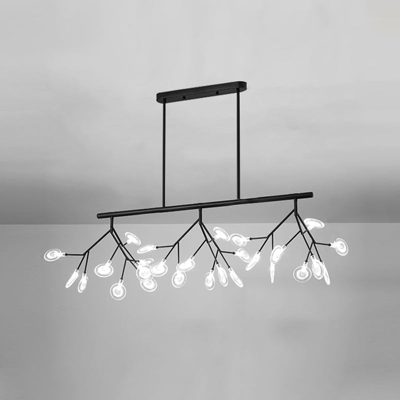 Minimalist Firefly Island Glass Lamp - 27-Bulb Suspended Lighting For Dining Room Black / Clear