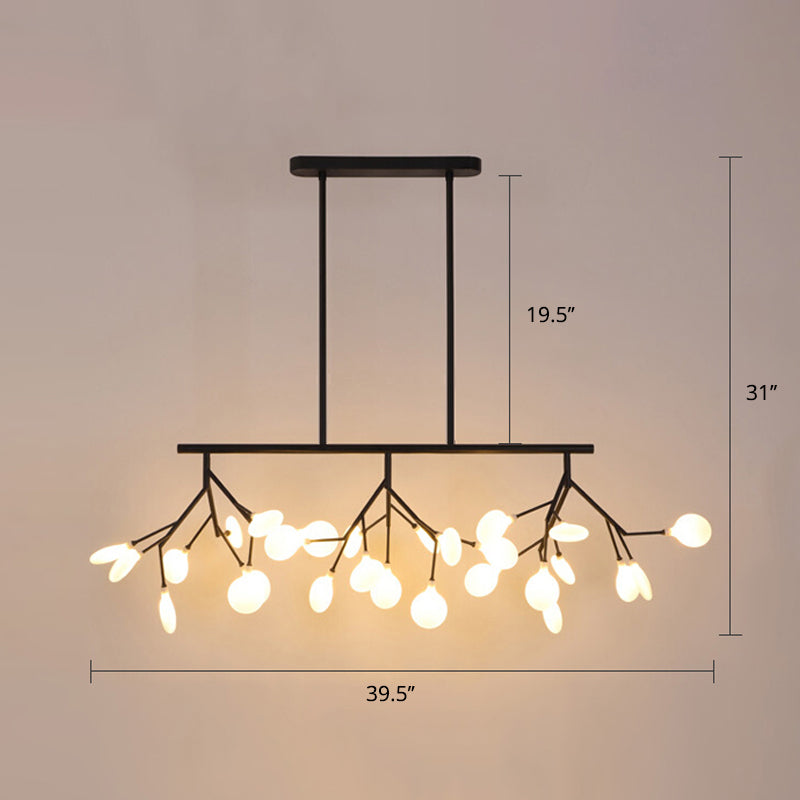 Minimalist Firefly Island Glass Lamp - 27-Bulb Suspended Lighting For Dining Room