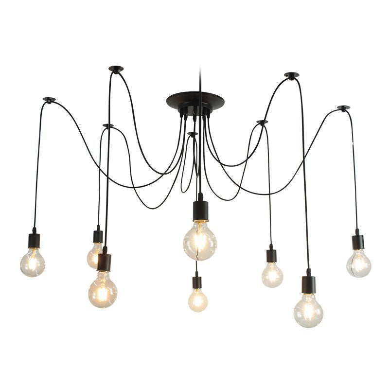 Industrial Black Metal Spider Ceiling Lamp - 8 Bulbs Swag Pendant Lighting For Restaurants