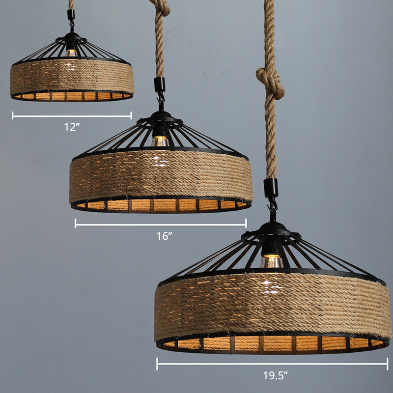 Country Restaurant Pendant Lamp - Black Metal Cone Shade