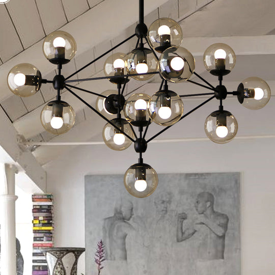 Black Glass Ball Chandelier - Loft Style Hanging Light Fixture for Bedroom