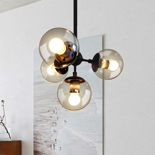 Modern Bedroom Glass Ball Chandelier - Black Hanging Light Fixture 4 /