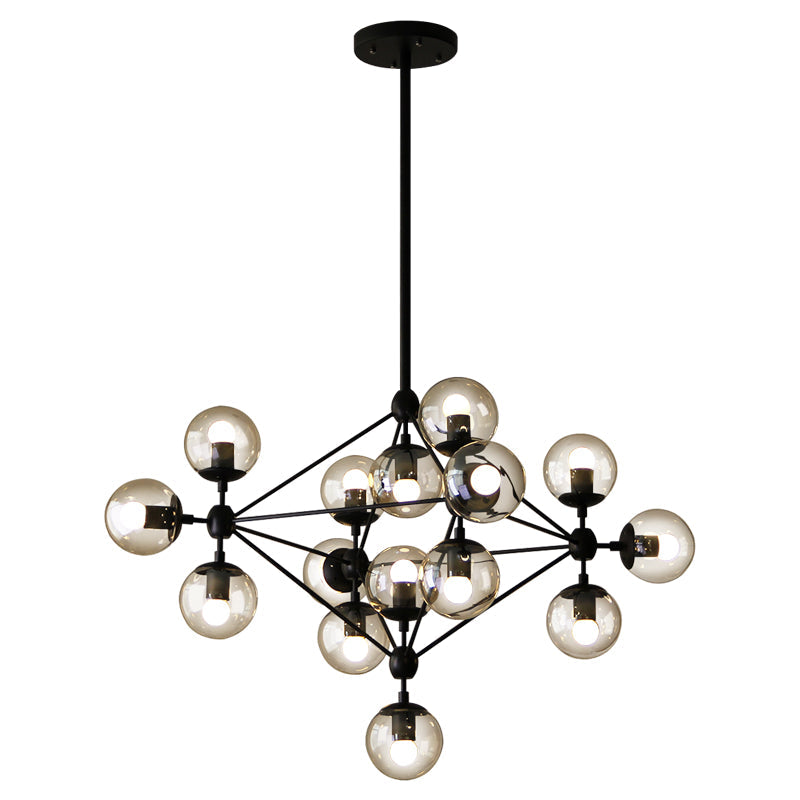 Black Glass Ball Chandelier - Loft Style Hanging Light Fixture for Bedroom