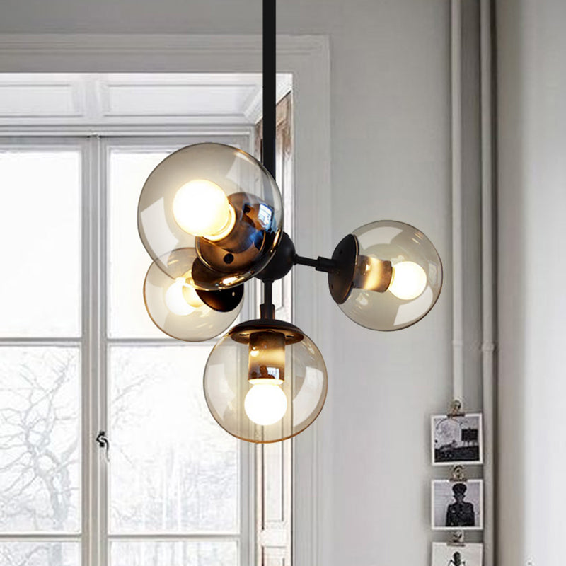 Black Glass Ball Chandelier - Loft Style Hanging Light Fixture for Bedroom