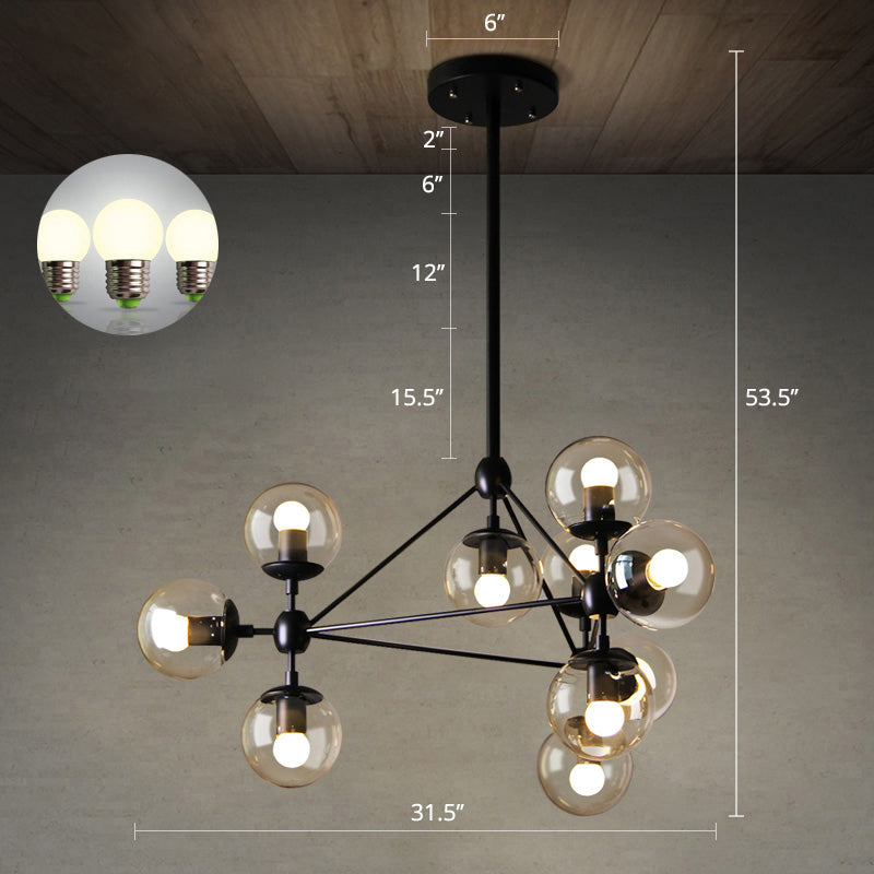 Modern Bedroom Glass Ball Chandelier - Black Hanging Light Fixture