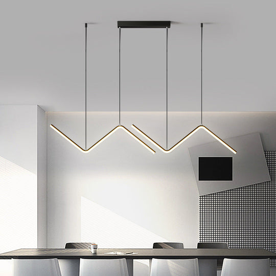 Modern Z-Shaped Led Pendant Light For Restaurants - Minimalist Aluminum Fixture Black / White