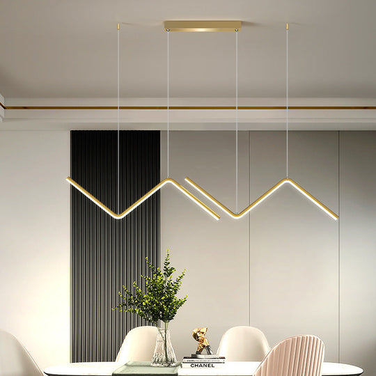 Modern Z-Shaped Led Pendant Light For Restaurants - Minimalist Aluminum Fixture Gold / Warm