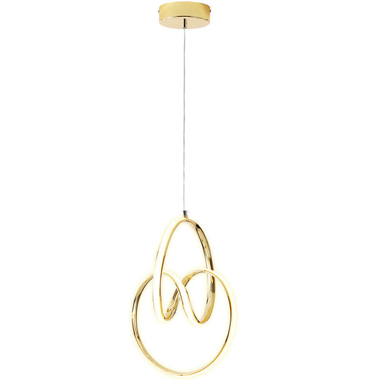 Art Deco Gold Finish Led Suspension Lamp - Interlocking Metal Chandelier For Restaurants / Third