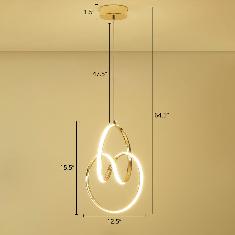 Art Deco Gold Finish Led Suspension Lamp - Interlocking Metal Chandelier For Restaurants