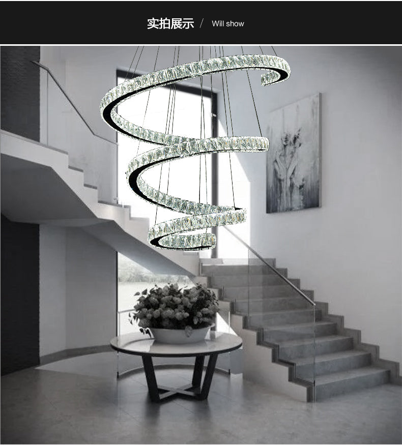 Simplicity Stainless Steel Led Chandelier With Crystal Inlay Spiral Design Stainless-Steel / 15.5