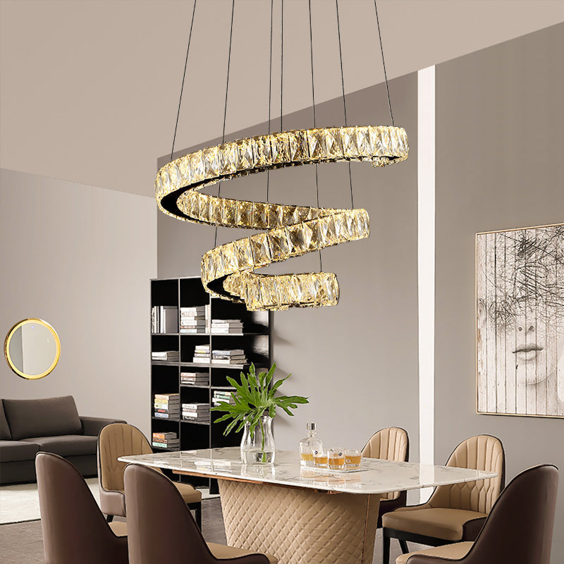 Spiral Crystal Chandelier Pendant Light with Stainless Steel LED Suspension