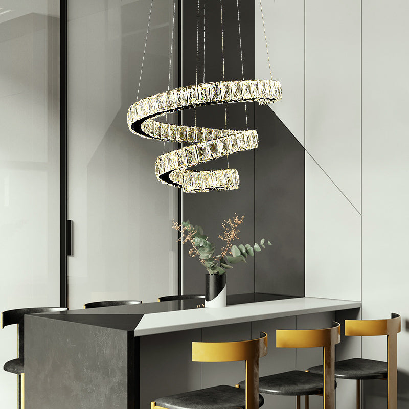 Spiral Crystal Chandelier Pendant Light with Stainless Steel LED Suspension