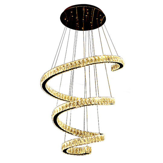 Spiral Crystal Chandelier Pendant Light with Stainless Steel LED Suspension