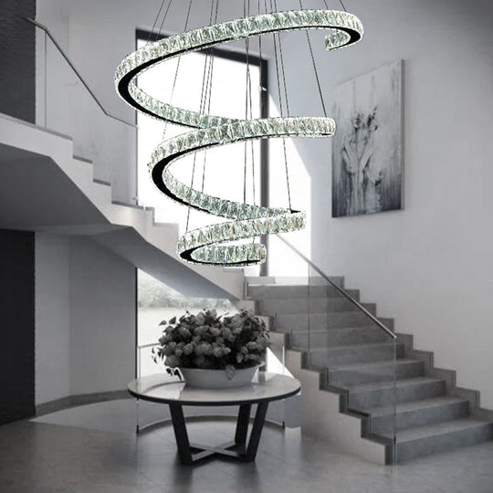 Spiral Crystal Chandelier Pendant Light with Stainless Steel LED Suspension