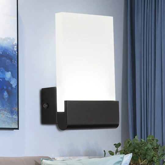 4 Wide Acrylic Led Sconce Light - Black/White Cuboid Design With Warm/White Lighting Options