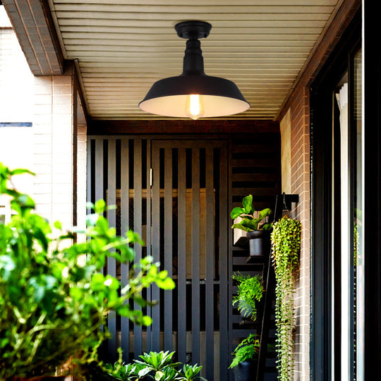 Rustic Metal Ceiling Lamp: Single Barn Shade Semi Flush Mount Lighting For Corridor