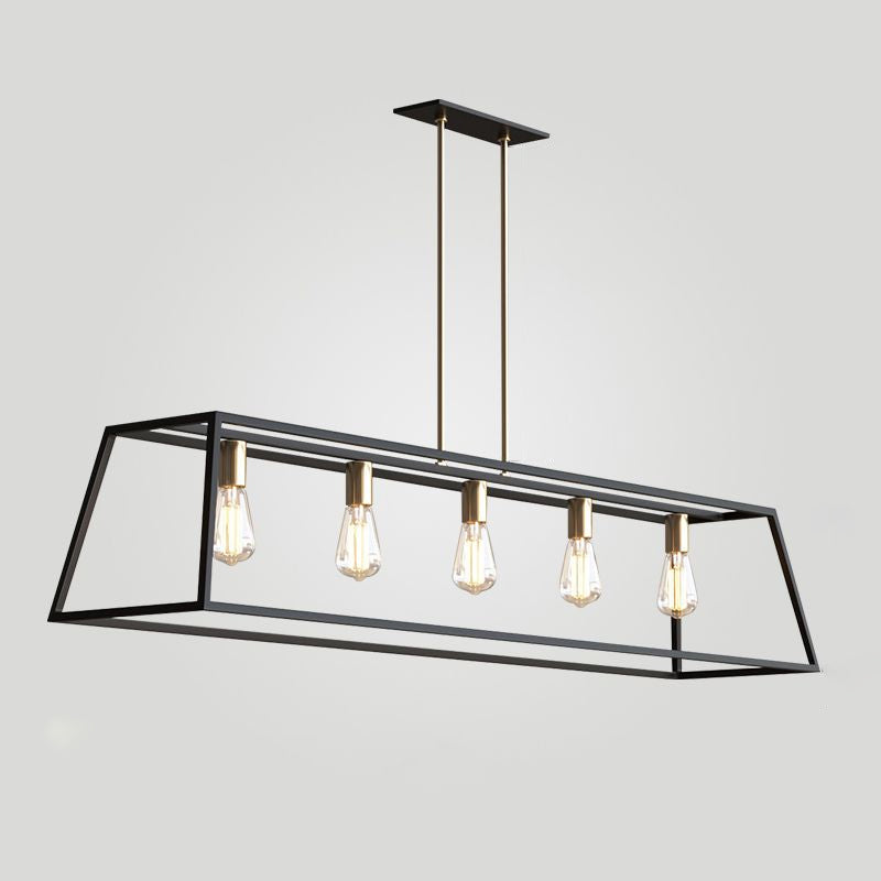 Industrial Black Trapezoid Island Light: 5-Bulb Metal Fixture For Dining Room Ceiling Suspension